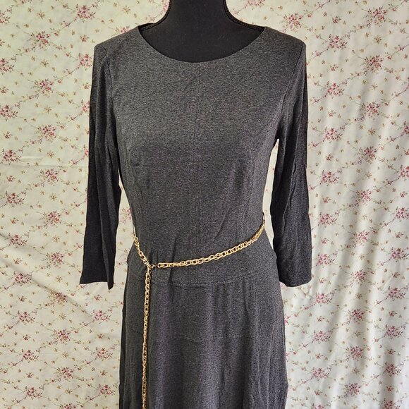 Woman's Anne Klein Dark Heather Gray Dress Goldtone Chain Belt size 10 - Picture 1 of 11